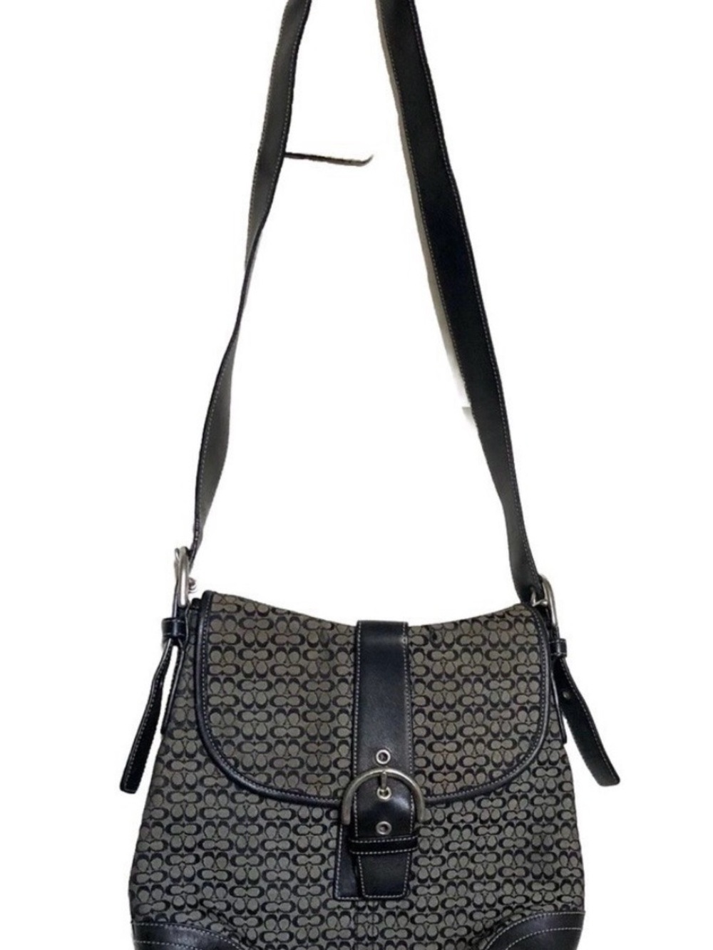 Authentic Coach Soho Black Signature C Canvas Buckle Flap Shoulder Bag 6376 - Picture 2 of 12